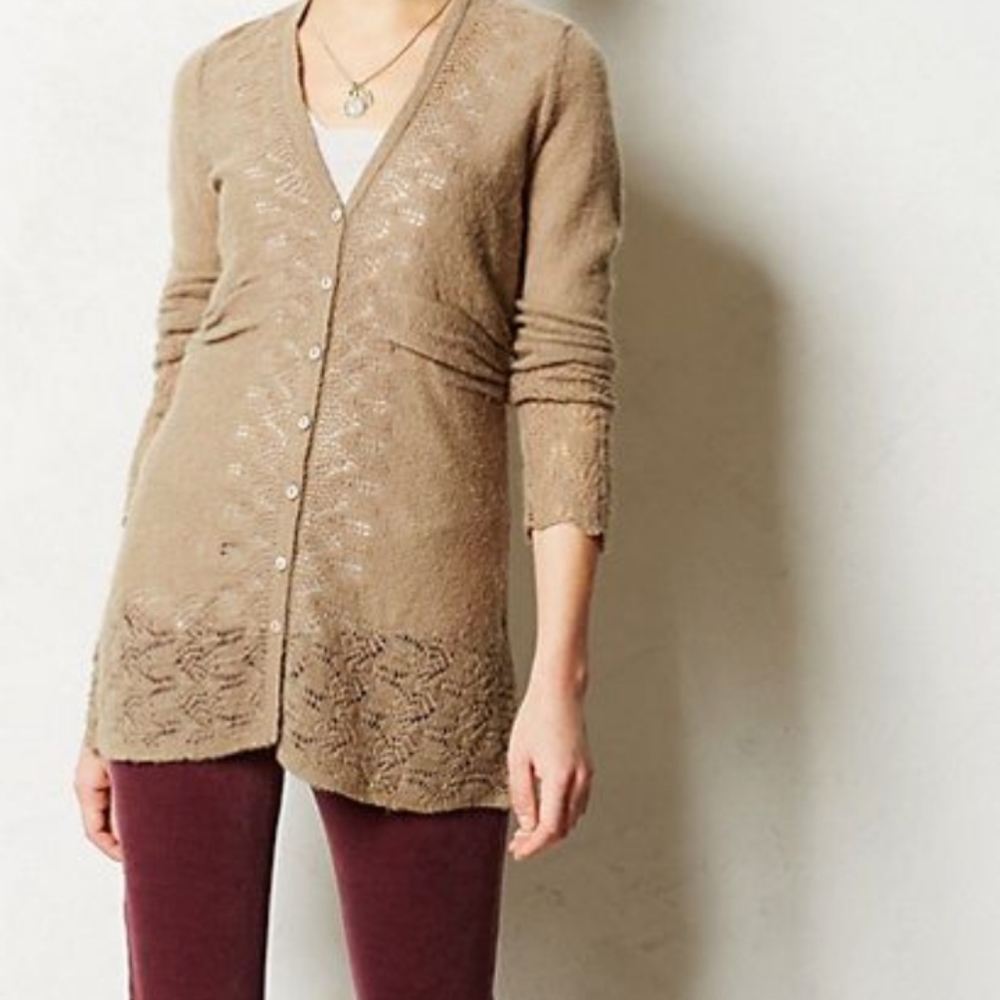 Rosie Neira Anthro Ruched Pointelle Cardigan